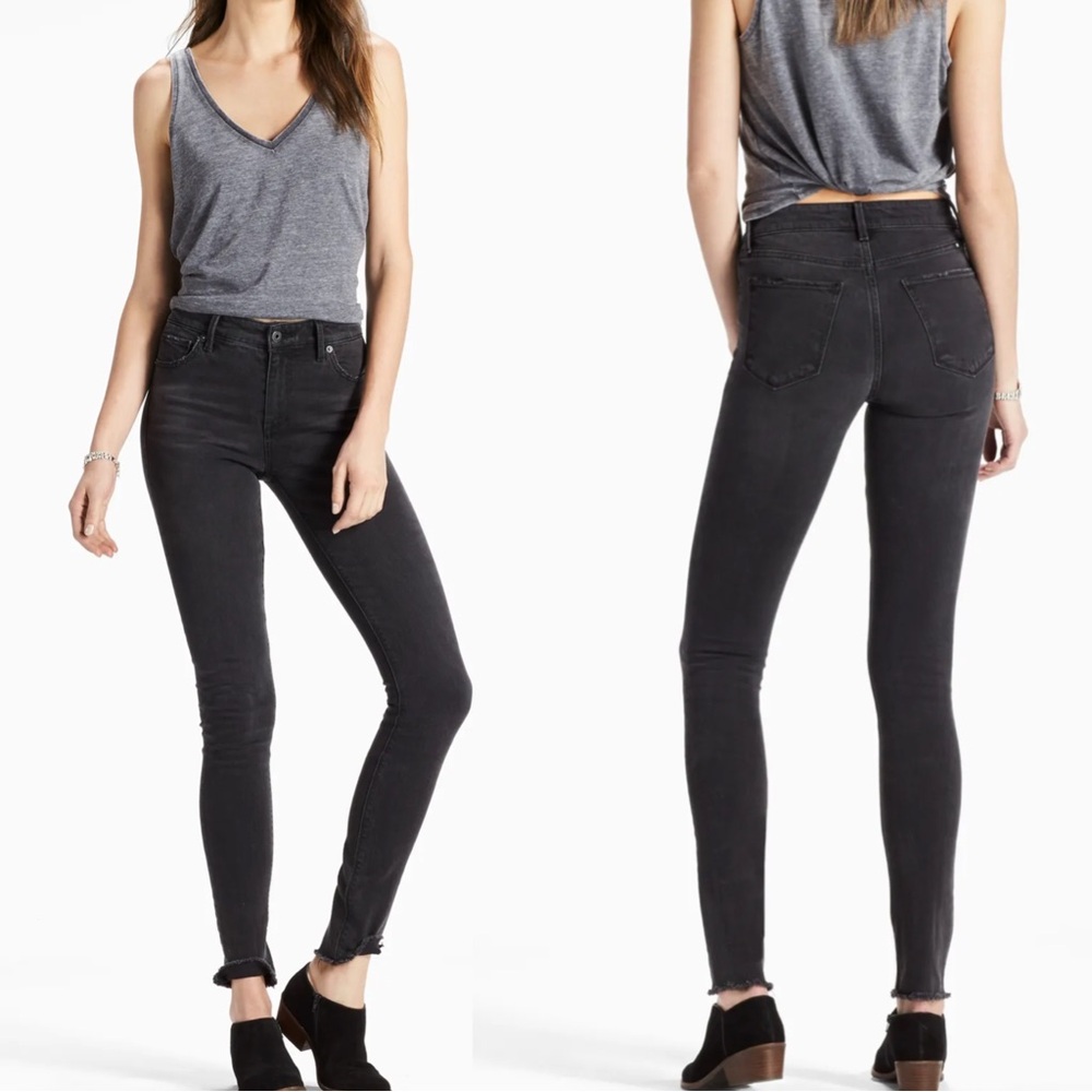Lucky Brand 6/28 ankle bridgette high rise  Skinny Jeans in black With raw hem